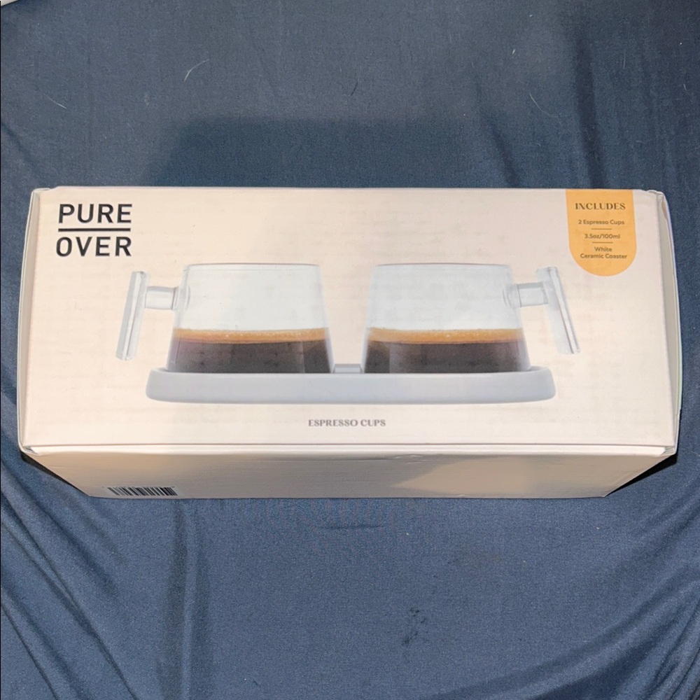 Pure Over Espresso 3.5 oz Cups Set with White Coaster